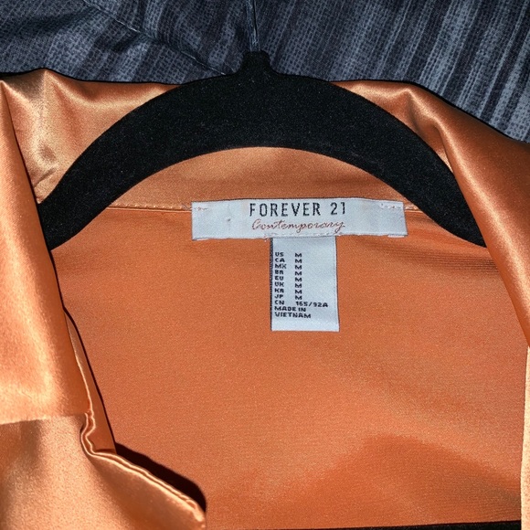 Satin Bronze Button Loose Blouses - Picture 3 of 3